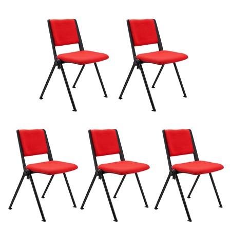 Lot de 5 chaises visiteur CARINA, Empilable, Crochets d’Attache, Piétement Noir, Tissu Rouge