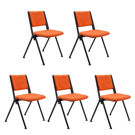 Lot de 5 chaises visiteur CARINA, Empilable, Crochets d’Attache, Piétement Noir, Tissu Orange