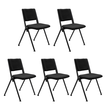 Lot de 5 chaises visiteur CARINA, Empilable, Crochets d’Attache, Piétement Noir, Tissu Noir