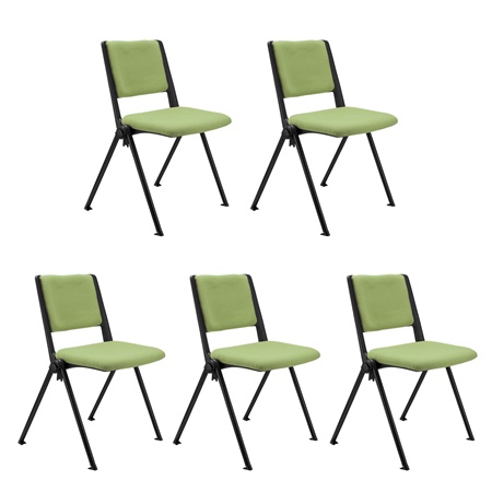 Lot de 5 chaises visiteur CARINA, Empilable, Crochets d’Attache, Piétement Noir, Tissu Vert