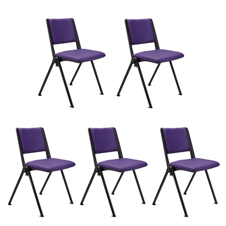 Lot de 5 chaises visiteur CARINA, Empilable, Crochets d’Attache, Piétement Noir, Cuir Violet