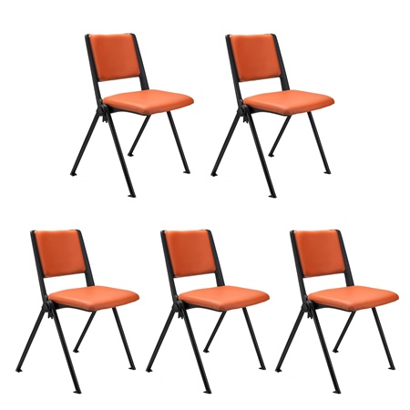 Lot de 5 chaises visiteur CARINA, Empilable, Crochets d’Attache, Piétement Noir, Cuir Orange