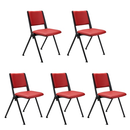 Lot de 5 chaises visiteur CARINA, Empilable, Crochets d’Attache, Piétement Noir, Cuir Rouge