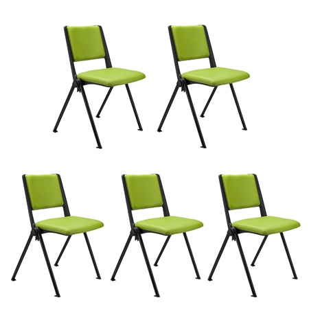 Lot de 5 chaises visiteur CARINA, Empilable, Crochets d’Attache, Piétement Noir, Cuir Vert
