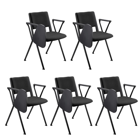 Lot de 5 chaises visiteur CARINA AVEC TABLETTE, Empilable, Crochets d’Attache, Piétement Noir, Tissu Noir