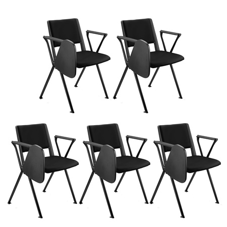 Lot de 5 chaises visiteur CARINA AVEC TABLETTE, Empilable, Crochets d’Attache, Piétement Noir, Cuir Noir