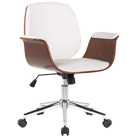 Chaise de Bureau HAWAÏ, Design Élégant, Mécanisme Basculant, Bois et Cuir, Blanc