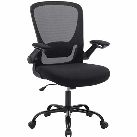 Chaise Ergonomique AVALON, Accoudoirs Rabattables, Support Lombaire, Noir