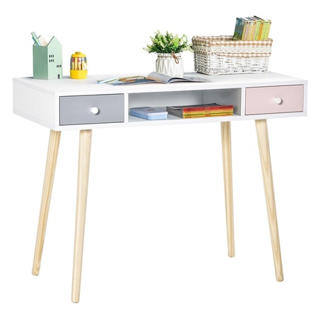 Bureau KOLORS, 2 Tiroirs Intégrés, 100x48x76,5cm, en Bois Blanc