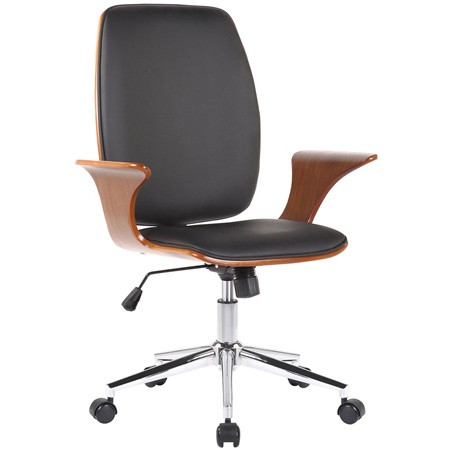 Chaise de Bureau BOMBAY, Design Elégant et Confortable, en Bois, Revêtement en Cuir, Noir