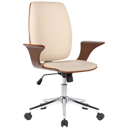 Chaise de Bureau BOMBAY, Design Elégant et Confortable, en Bois, Revêtement en Cuir, Crème