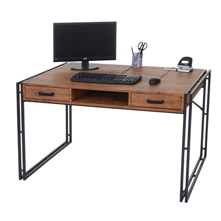 Bureau OLAF, Dimensions 121x70x75 cm, Design Industriel, Pieds Métalliques, en Bois, couleur Marron foncé