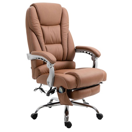 Fauteuil de bureau COMODITY MASSAGE CUIR, Repose-pieds Extensible, Fonction massage, Marron Clair