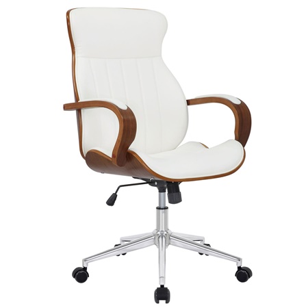 Fauteuil de Bureau MELINA, Mécanisme Basculant, Structure en Bois, Cuir Blanc