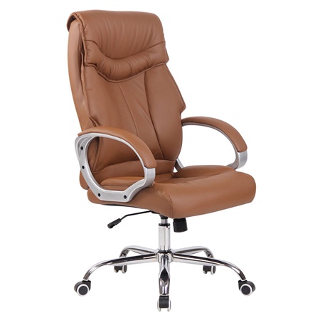 Chaise de bureau KIMI, grand dossier ergonomique avec double rembourrage, Cuir, Marron Clair