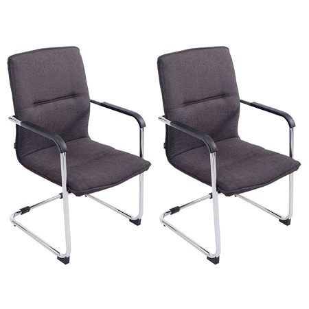 Lot de 2 Chaises de réunion GOLIATH, Structure Métallique, Grand Rembourrage et Design élégant, Tissu Gris