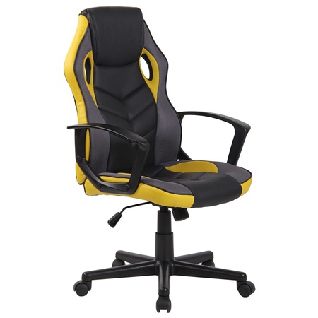 Fauteuil Gaming DELI, Forme Ergonomique, Mécanisme Basculant, en Cuir, Noir et Jaune