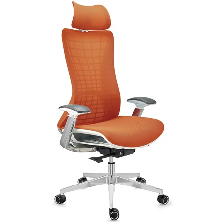 Chaise Ergonomique ENERGY, Appui-tête, Excellente Qualité, en Maille, Orange