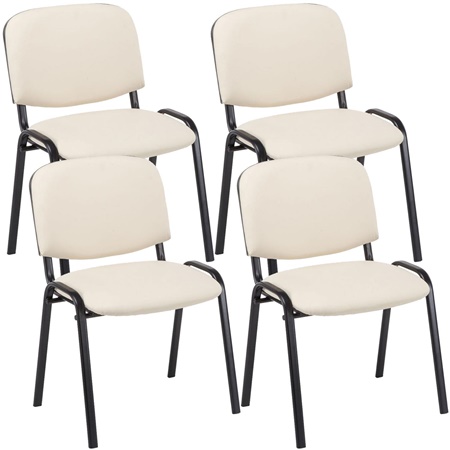 Lot de 4 Chaises Visiteur MOBY CUIR, Commode et Pratique, Prix Incroyable, Crème et Piétement Noir