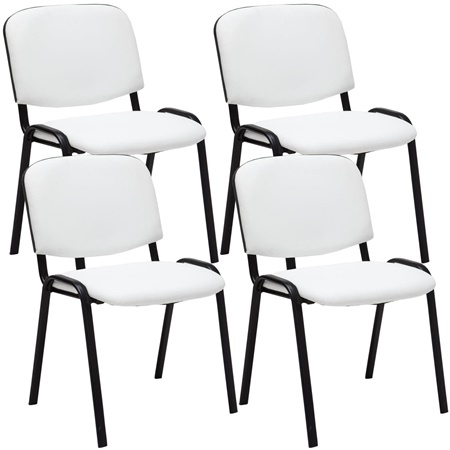 Lot de 4 Chaises Visiteur MOBY CUIR, Commode et Pratique, Prix Incroyable, Blanc et Piétement Noir