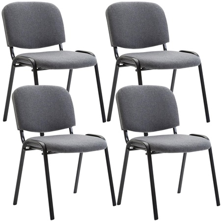 Lot de 4 Chaises Visiteur MOBY TISSU, Commode et Pratique, Prix Incroyable, Gris et Piétement Noir