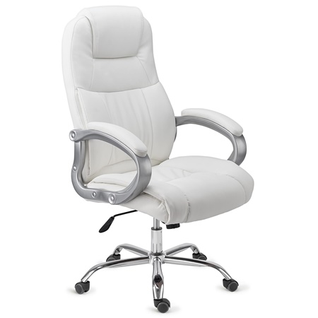 DEMO# Fauteuil de bureau BOSTON, Grand rembourrage, très résistant jusqu'à 150kg!!, Structure en Acier, blanc