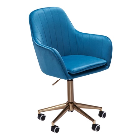 Chaise de bureau DAMA, Design élégant, Piètement Doré,Assise en Velours Bleu