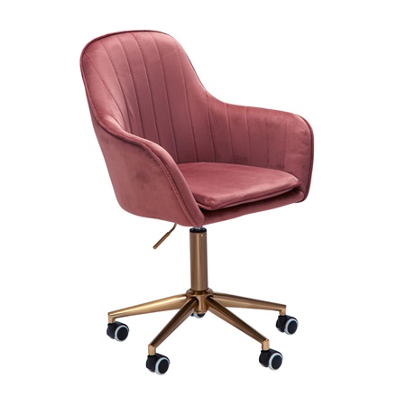 Chaise de bureau DAMA, Design élégant, Piètement Doré,Assise en Velours Rose