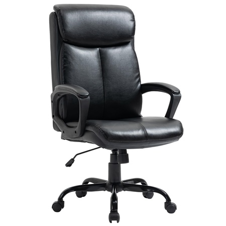 Fauteuil de Bureau TARSO, Design Classique, Confortable, en Cuir, Noir 