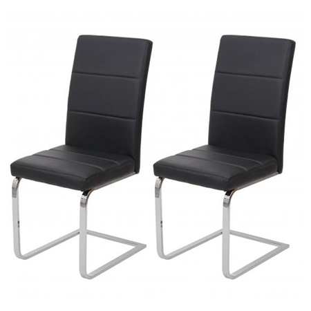 Lot de 2 Chaises Visiteurs VERMONT, Structure Chromée, Revêtement en Cuir Noir