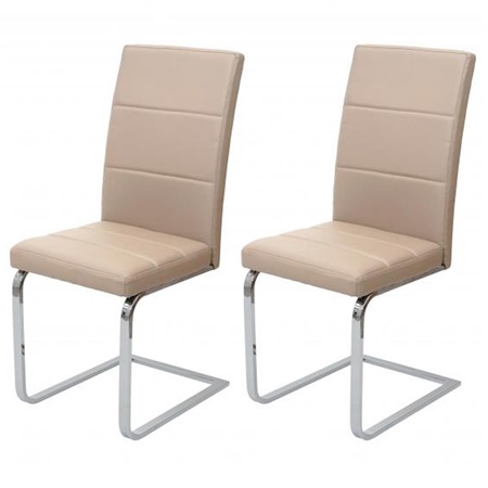 Lot de 2 Chaises Visiteurs VERMONT, Structure Chromée, Revêtement en Cuir Crème