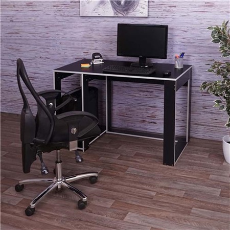 Bureau Informatique RODES, 120x60x76cm, Design Linéaire, En Bois Noir et Gris