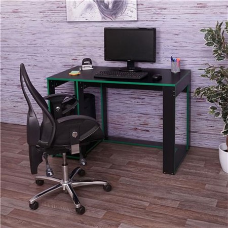 Bureau Informatique RODES, 120x60x76cm, Design Linéaire, En Bois Noir et Vert