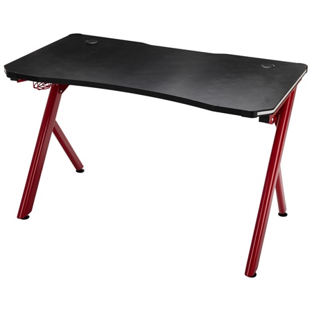 Bureau informatique SOLDIER, 120x66x75 cm, avec bandeau LED, Support Gobelet, en Métal et Bois, Rouge et Noir