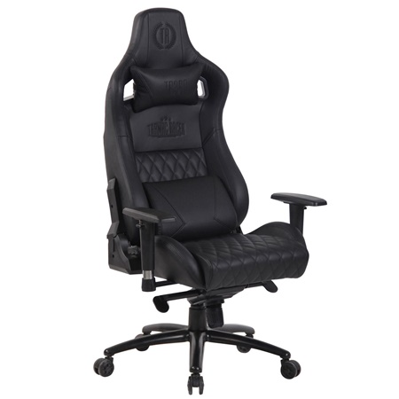 Fauteuil Gaming KAREN, Dossier Inclinable, avec Coussin Lombaire et Cervical, en Cuir Authentique, Noir