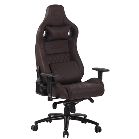 Fauteuil Gaming KAREN, Dossier Inclinable, avec Coussin Lombaire et Cervical, en Cuir Authentique, Marron