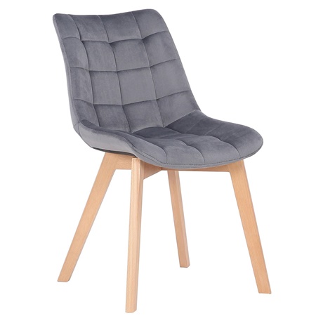 Chaise visiteur LOMY, Design Moderne, Piétement Bois de Hêtre, en Velours Gris