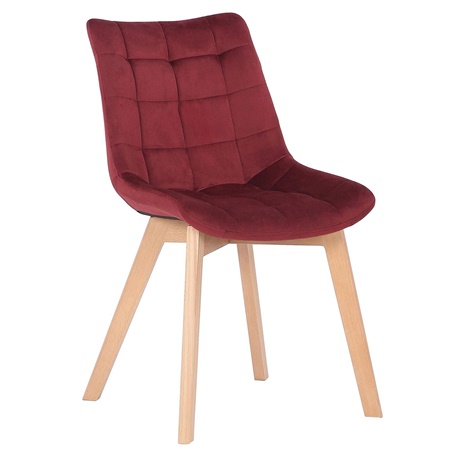 Chaise visiteur LOMY, Design Moderne, Piétement Bois de Hêtre, en Velours Rouge