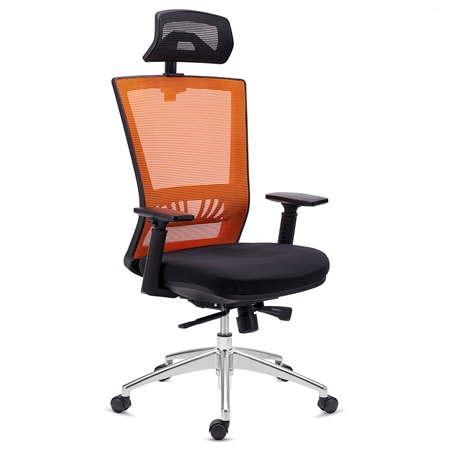 DEMO# Chaise Ergonomique MAGNUM ELITE, Appui-tête, Utilisation 8h, Piétement Métallique, Support Lombaire, Orange
