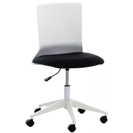 Chaise de bureau TURY, Structure Blanche, Assise en Tissu, Noir