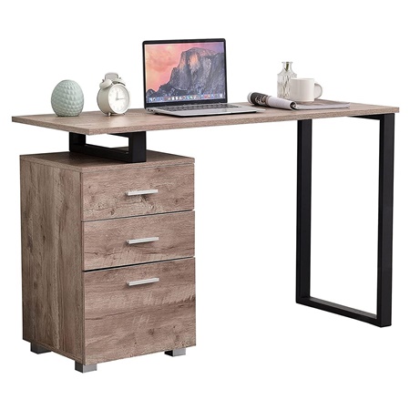 Bureau PERTH 120x50x75 cm, 2 Tiroirs et 1 étagère, en Métal et Bois Marron Clair