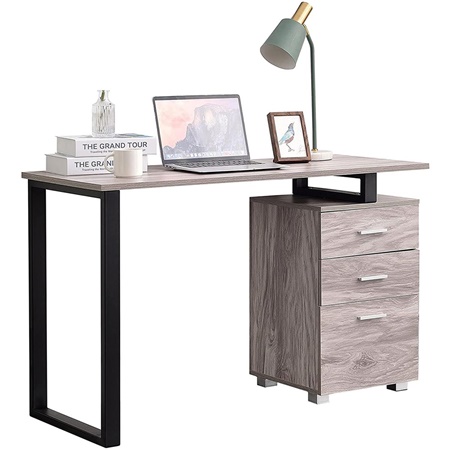 Bureau PERTH 120x50x75 cm, 2 Tiroirs et 1 étagère, en Métal et Bois Gris