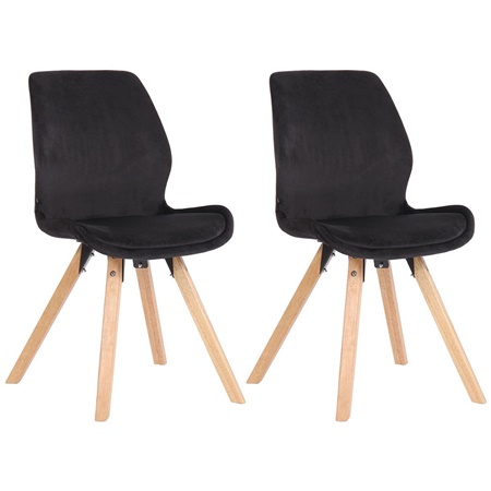 Lot de 2 Chaises Visiteur KALI VELOURS, Pieds en Hêtre, Assise Rembourrée, Noir