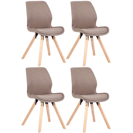 Lot de 4 Chaises Visiteur KALI TISSU, Pieds en Hêtre, Assise Rembourrée, Taupe