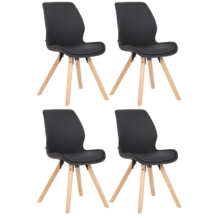 Lot de 4 Chaises Visiteur KALI CUIR, Pieds en Hêtre, Assise Rembourrée, Noir