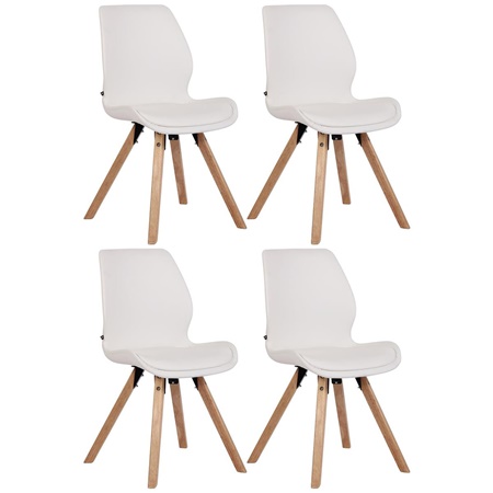 Lot de 4 Chaises Visiteur KALI CUIR, Pieds en Hêtre, Assise Rembourrée, Blanc