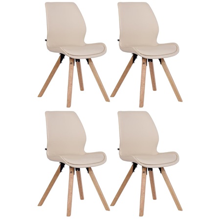 Lot de 4 Chaises Visiteur KALI CUIR, Pieds en Hêtre, Assise Rembourrée, Crème