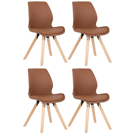 Lot de 4 Chaises Visiteur KALI CUIR, Pieds en Hêtre, Assise Rembourrée, Marron Clair