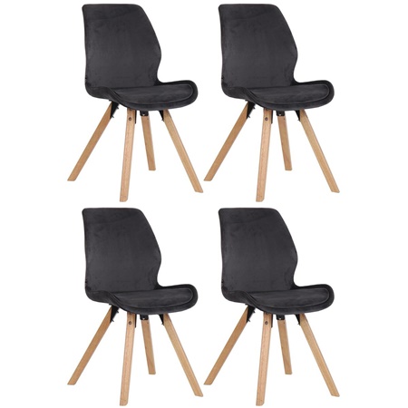 Lot de 4 Chaises Visiteur KALI VELOURS, Pieds en Hêtre, Assise Rembourrée, Gris Foncé