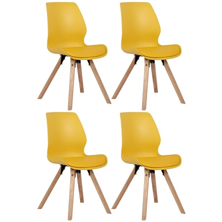 Lot de 4 Chaises Visiteur KALI, Pieds en Hêtre, Assise Rembourrée, Jaune